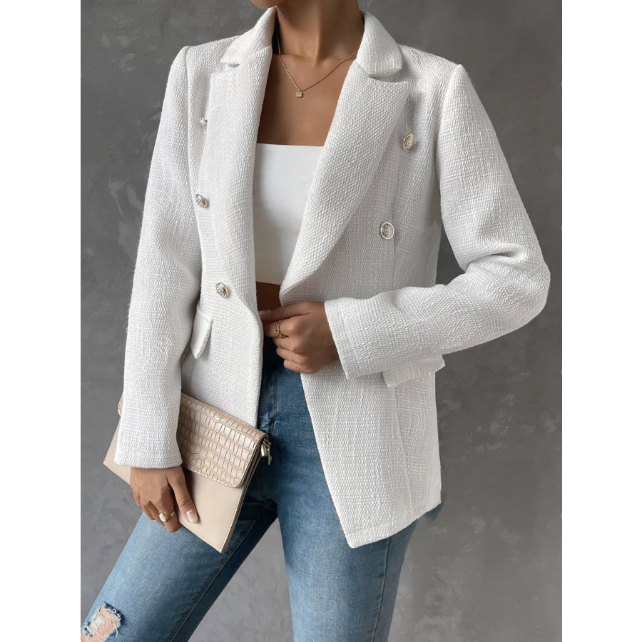 Lapel Collar Long Sleeve Blazer with Pockets Apparel and Accessories