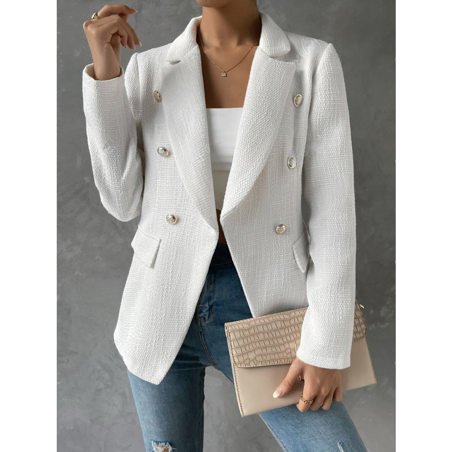 Lapel Collar Long Sleeve Blazer with Pockets Apparel and Accessories