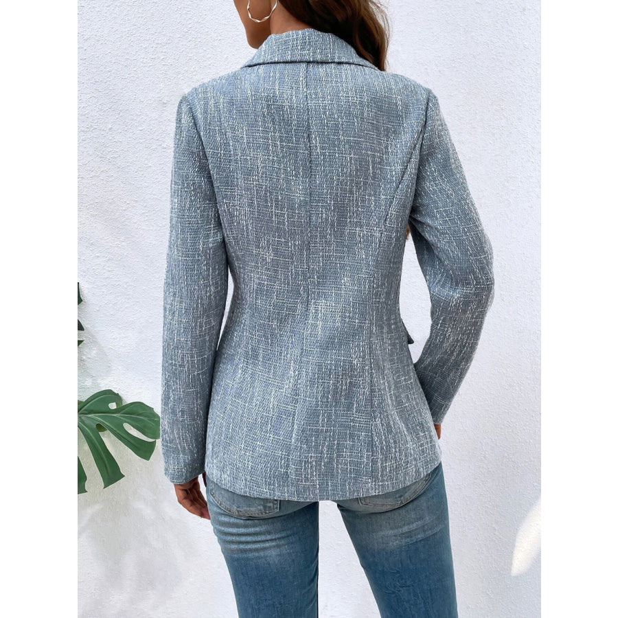 Lapel Collar Long Sleeve Blazer with Pockets Light Blue / S Apparel and Accessories