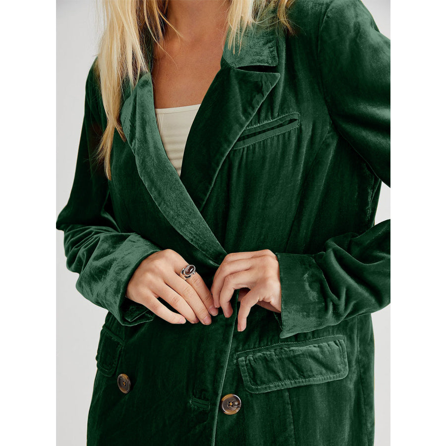 Lapel Collar Long Sleeve Blazer with Pockets Apparel and Accessories