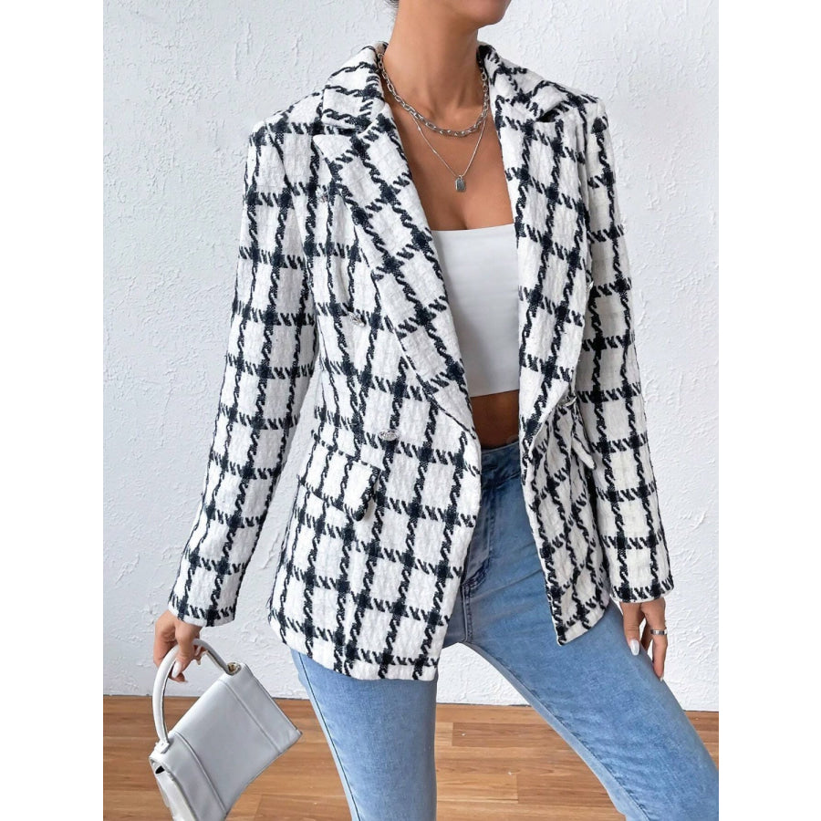 Lapel Collar Long Sleeve Blazer with Pockets Apparel and Accessories