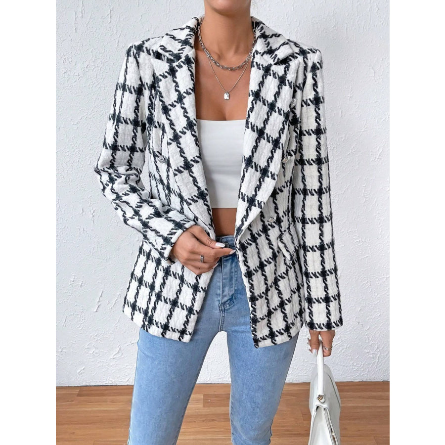 Lapel Collar Long Sleeve Blazer with Pockets Apparel and Accessories