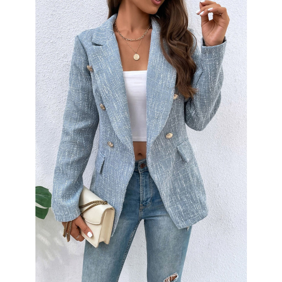 Lapel Collar Long Sleeve Blazer with Pockets Light Blue / S Apparel and Accessories