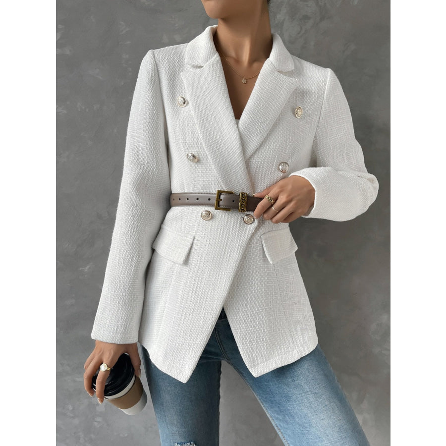 Lapel Collar Long Sleeve Blazer with Pockets White / S Apparel and Accessories