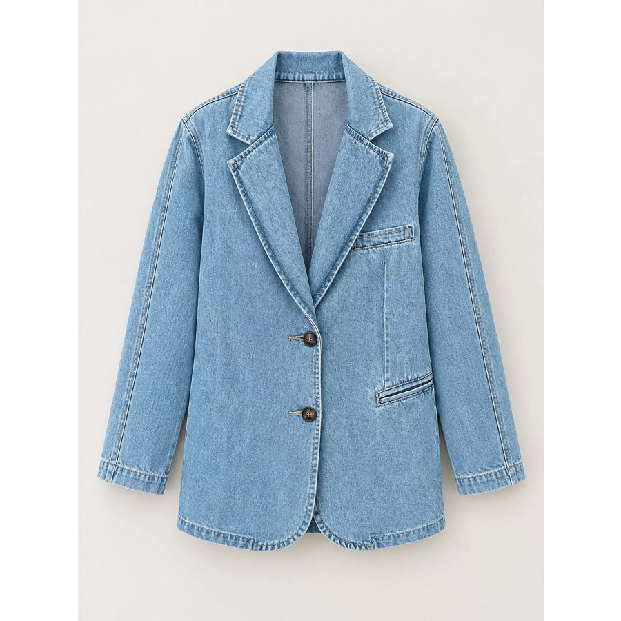 Lapel Collar Long Sleeve Denim Jacket Apparel and Accessories