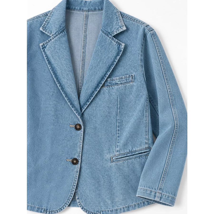 Lapel Collar Long Sleeve Denim Jacket Apparel and Accessories