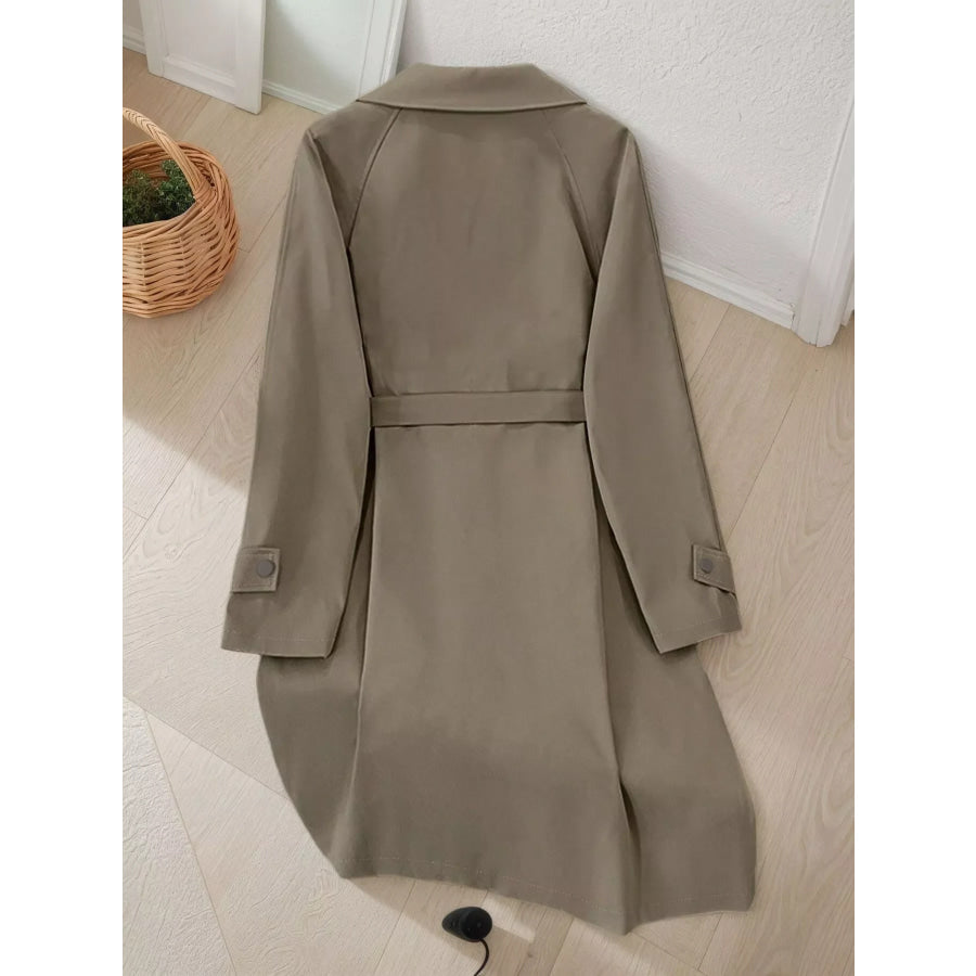 Lapel Collar Longline Trench Coat Apparel and Accessories