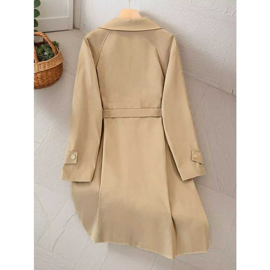 Lapel Collar Longline Trench Coat Apparel and Accessories