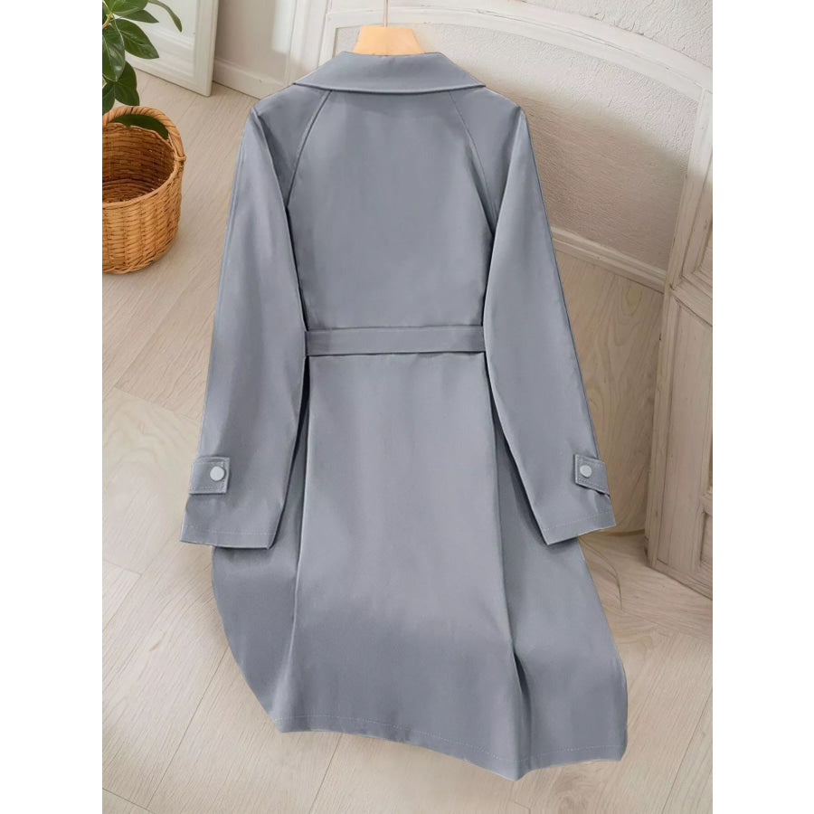 Lapel Collar Longline Trench Coat Apparel and Accessories