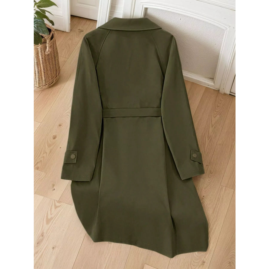 Lapel Collar Longline Trench Coat Apparel and Accessories