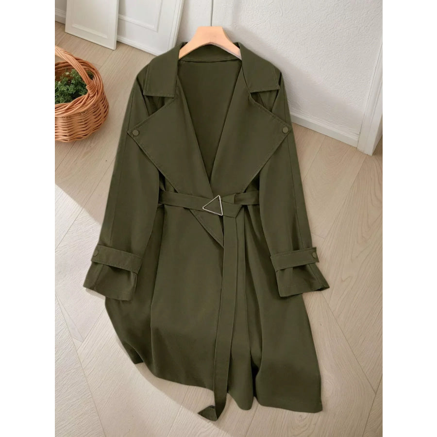 Lapel Collar Longline Trench Coat Army Green / M Apparel and Accessories