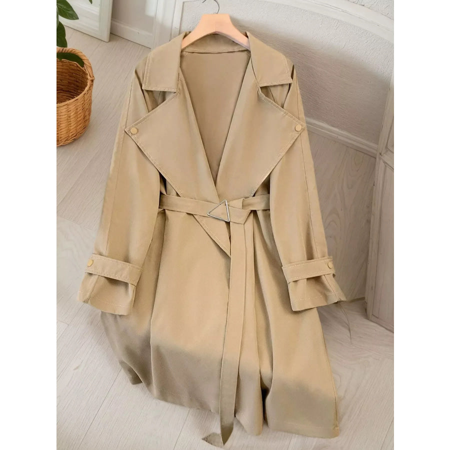 Lapel Collar Longline Trench Coat Khaki / M Apparel and Accessories
