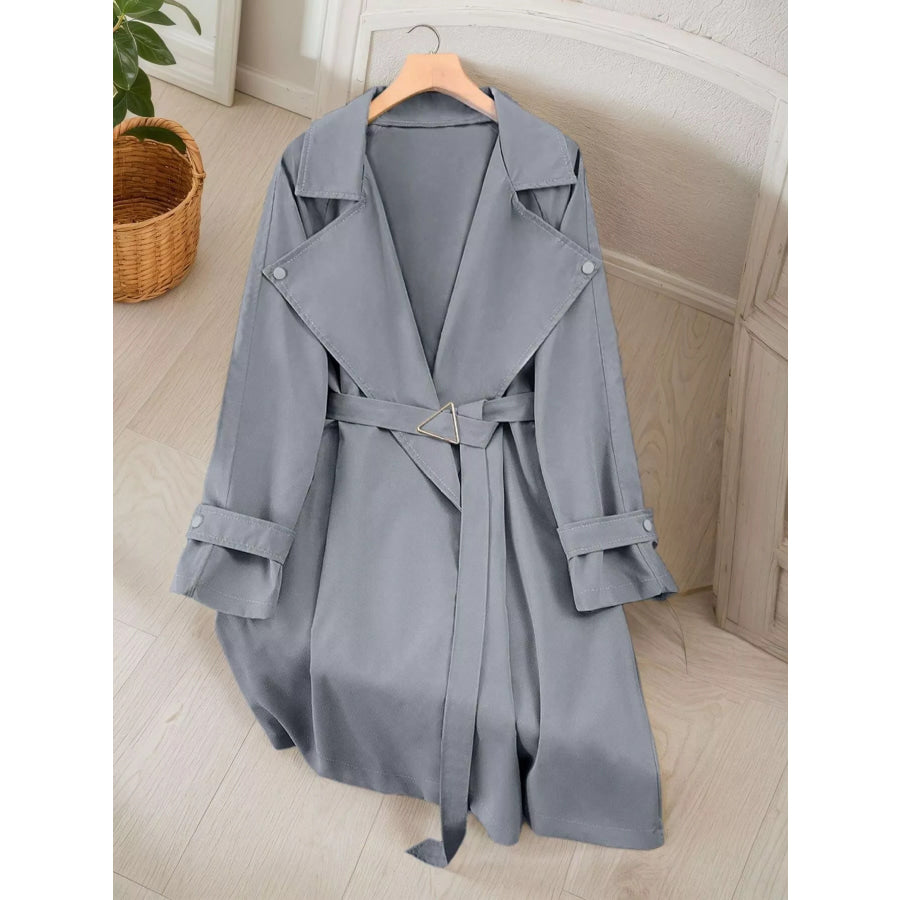 Lapel Collar Longline Trench Coat Light Gray / M Apparel and Accessories