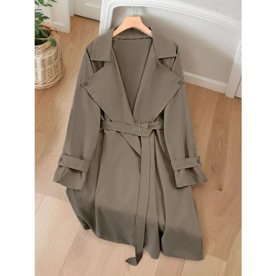 Lapel Collar Longline Trench Coat Mocha / M Apparel and Accessories