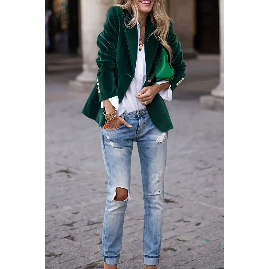 Lapel Collar One Button Blazer Apparel and Accessories