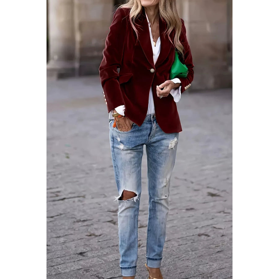 Lapel Collar One Button Blazer Apparel and Accessories