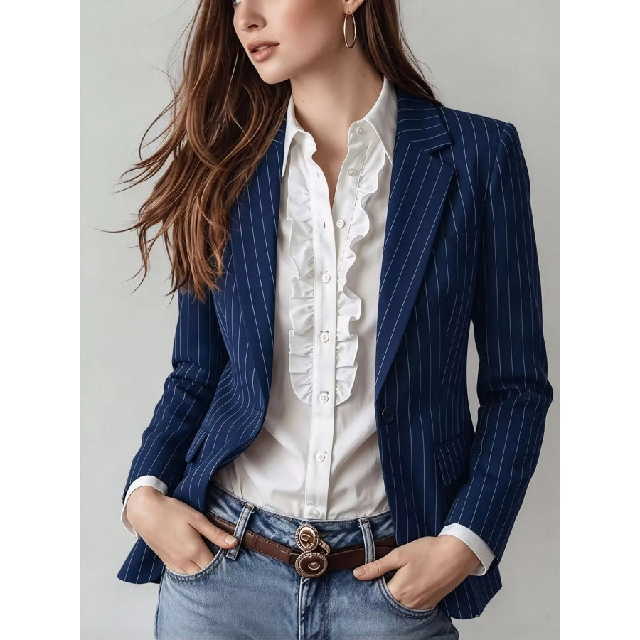 Lapel Collar One Button Blazer Apparel and Accessories