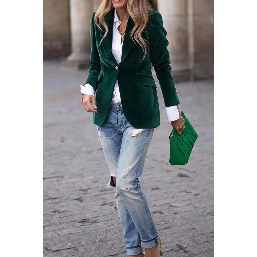 Lapel Collar One Button Blazer Apparel and Accessories