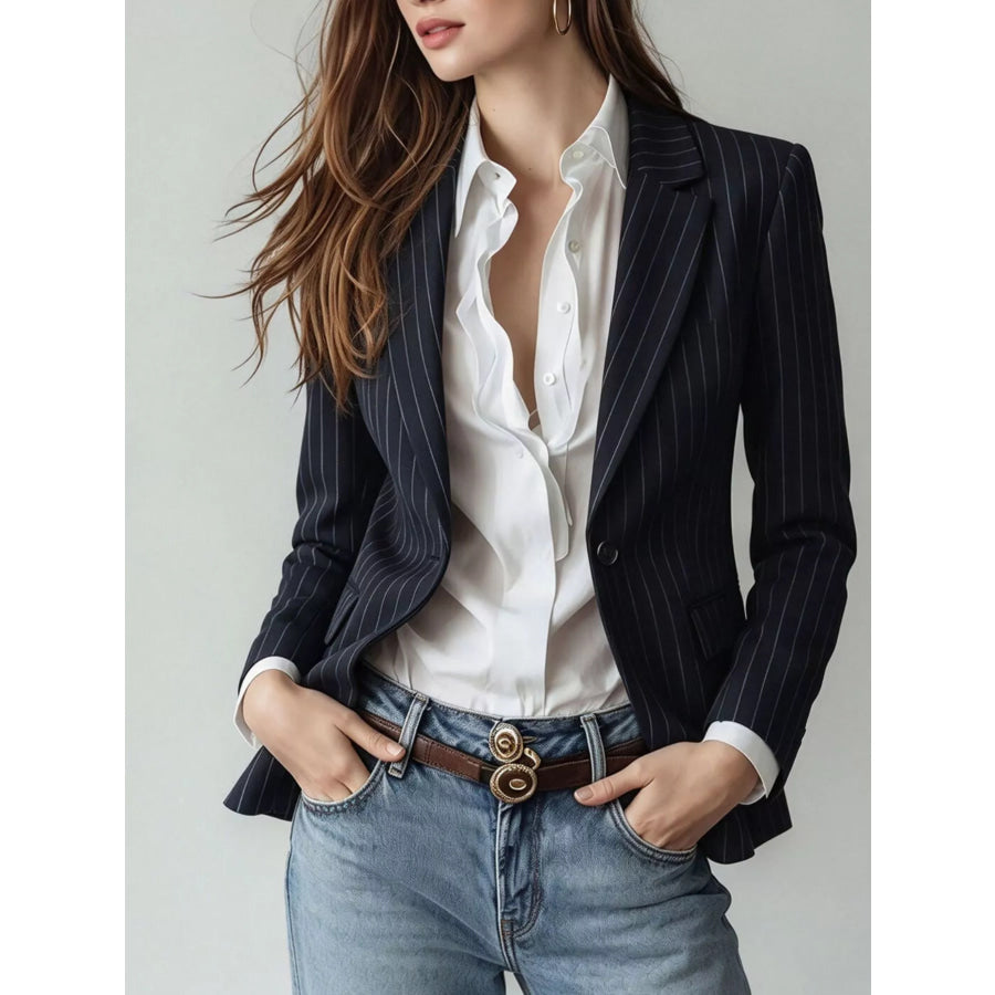 Lapel Collar One Button Blazer Black / S Apparel and Accessories