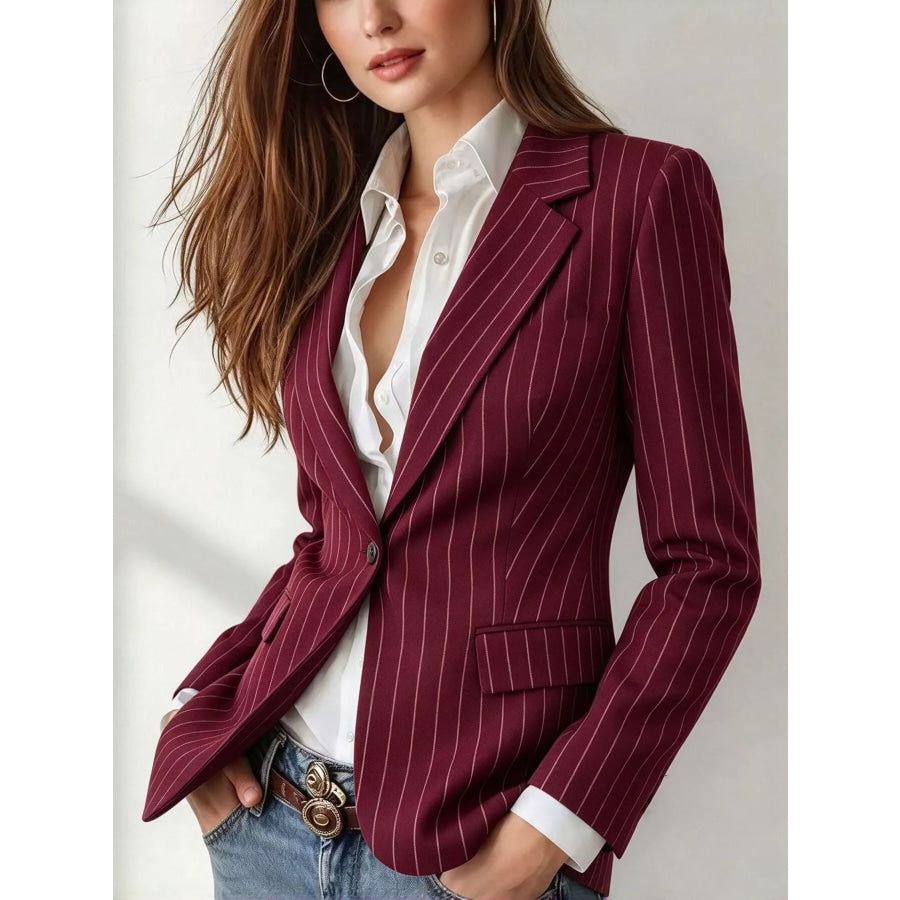 Lapel Collar One Button Blazer Burgundy / S Apparel and Accessories