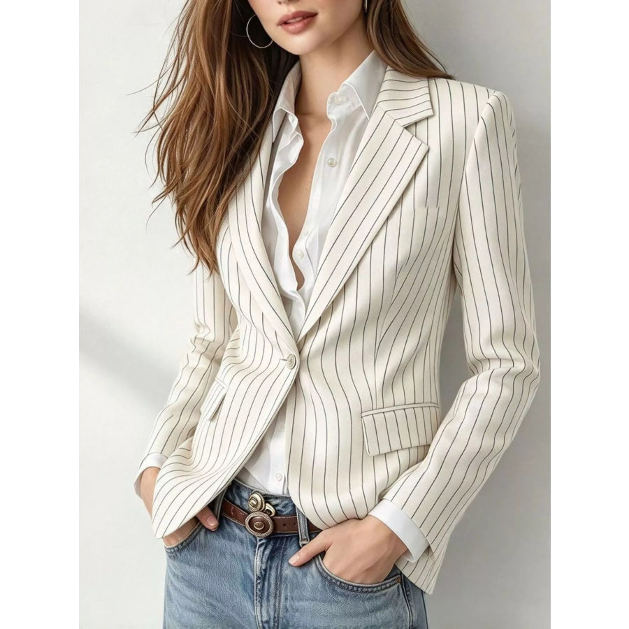 Lapel Collar One Button Blazer White / S Apparel and Accessories