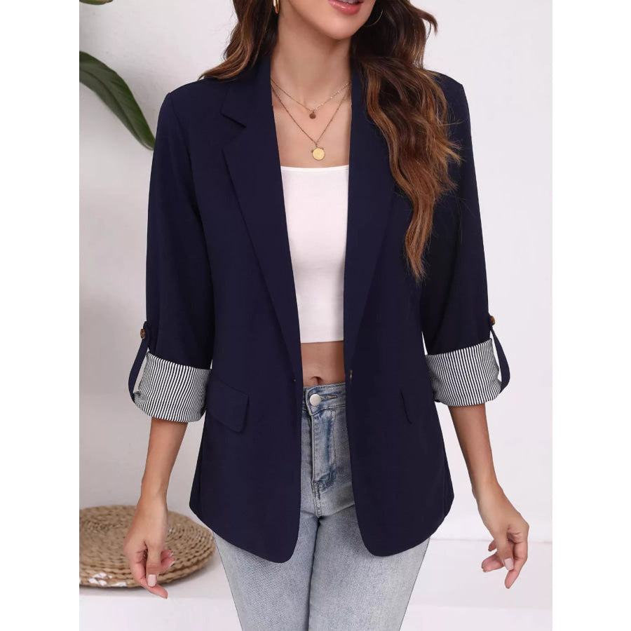 Lapel Collar Roll-Up Sleeve Blazer Apparel and Accessories