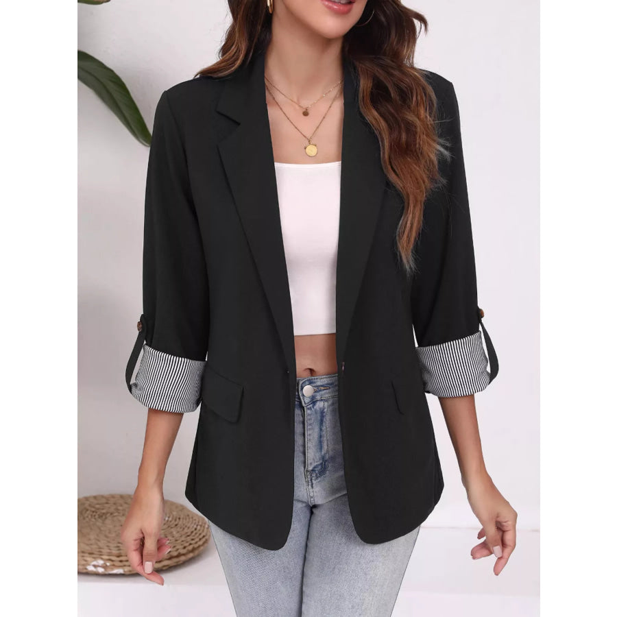 Lapel Collar Roll-Up Sleeve Blazer Apparel and Accessories