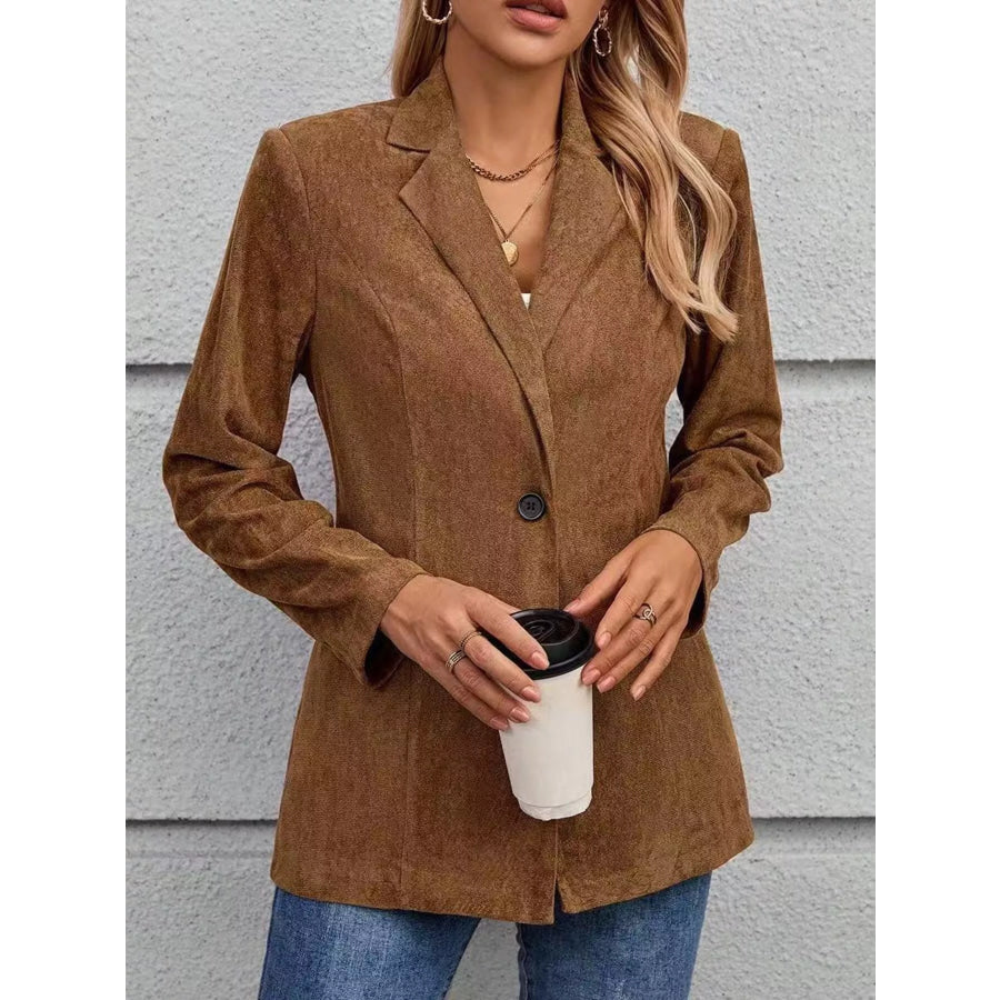 Lapel Collar Single-Button Blazer Brown / S Apparel and Accessories