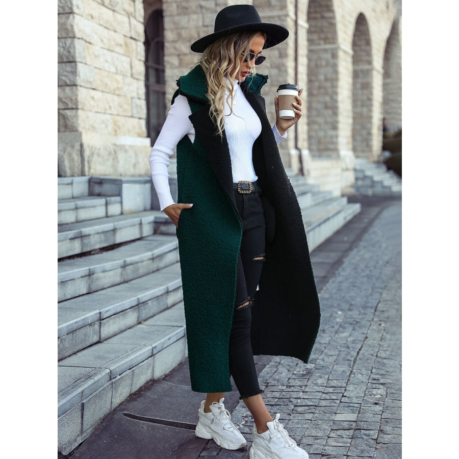 Lapel Collar Sleeveless Coat