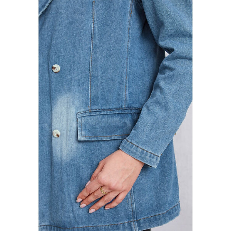 Lapel Collar Washed Denim Top Clothing