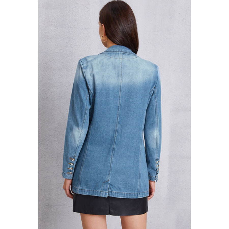 Lapel Collar Washed Denim Top Clothing