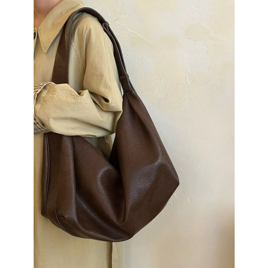 Large Capacity Faux Leather Tote Bag Brown / One Size Apparel and Accessories
