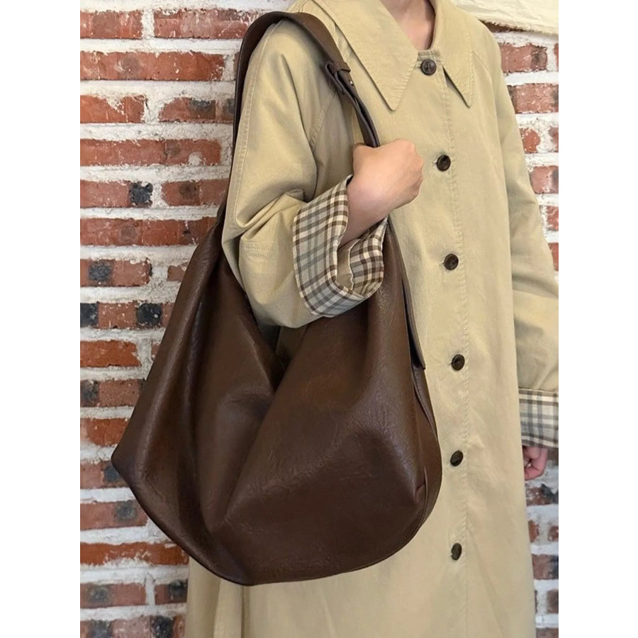 Large Capacity Faux Leather Tote Bag Brown / One Size Apparel and Accessories