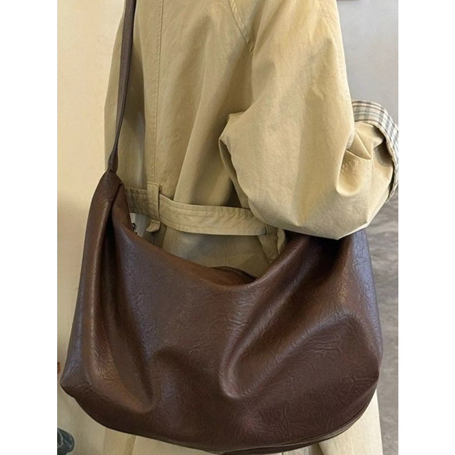 Large Capacity Faux Leather Tote Bag Brown / One Size Apparel and Accessories