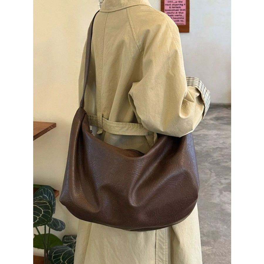 Large Capacity Faux Leather Tote Bag Brown / One Size Apparel and Accessories