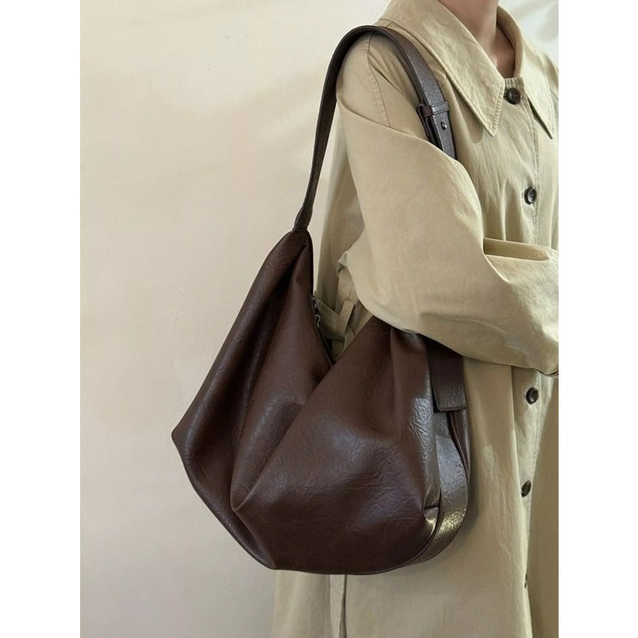 Large Capacity Faux Leather Tote Bag Brown / One Size Apparel and Accessories