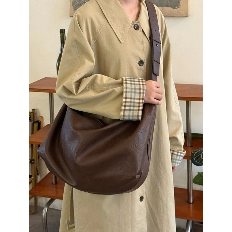 Large Capacity Faux Leather Tote Bag Brown / One Size Apparel and Accessories