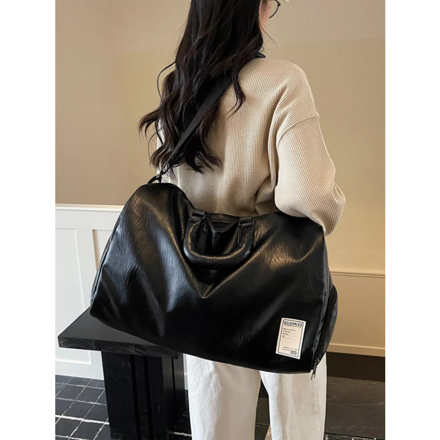 Large Capacity Leather Travel Bag Black / One Size Apparel and Accessories