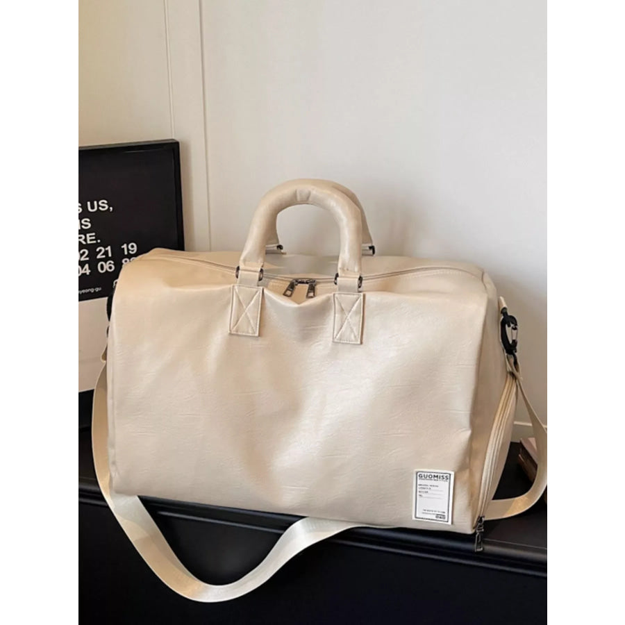 Large Capacity Leather Travel Bag Off-white / One Size Apparel and Accessories