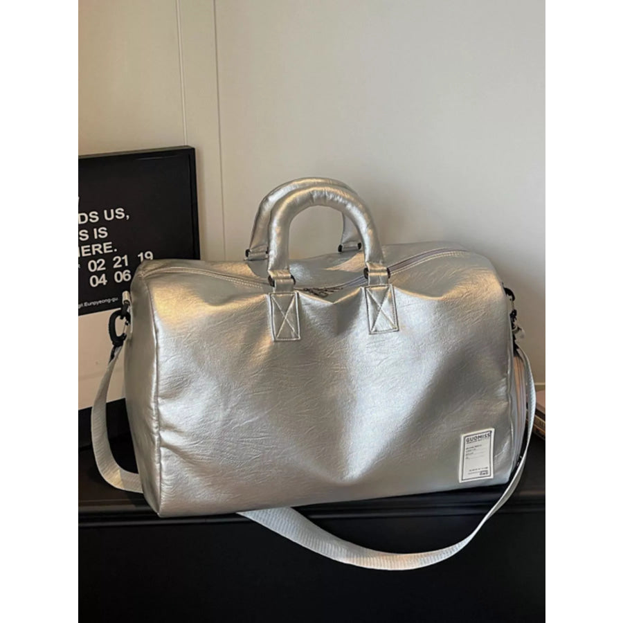 Large Capacity Leather Travel Bag Silver / One Size Apparel and Accessories