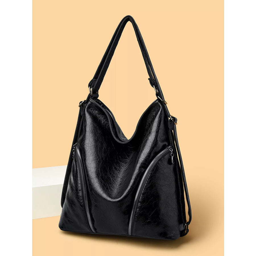 Large PU Leather Hobo Tote Bag Black / ONESIZE Apparel and Accessories