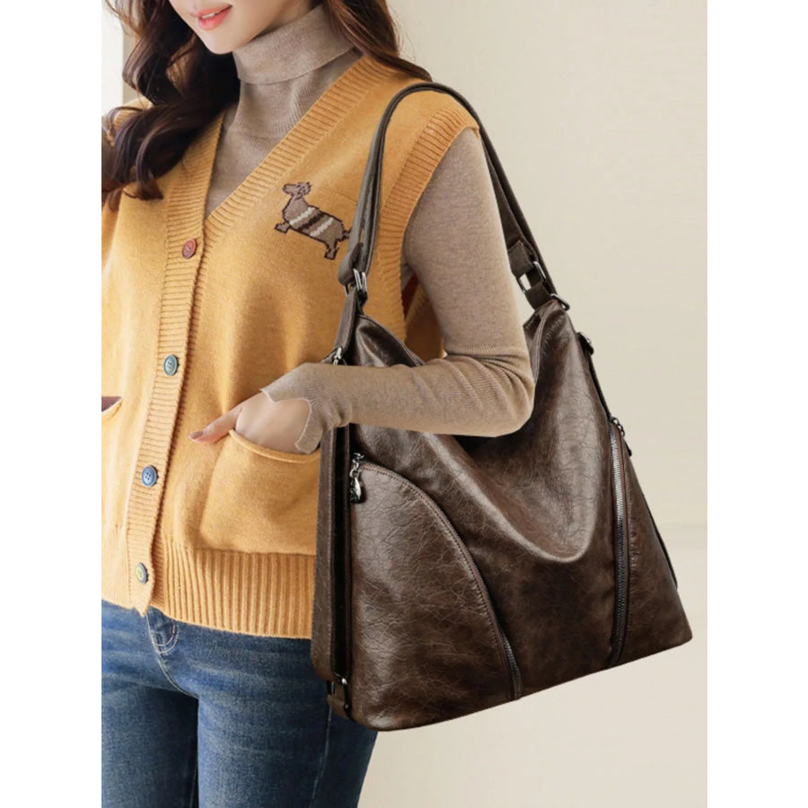 Large PU Leather Hobo Tote Bag Brown / ONESIZE Apparel and Accessories
