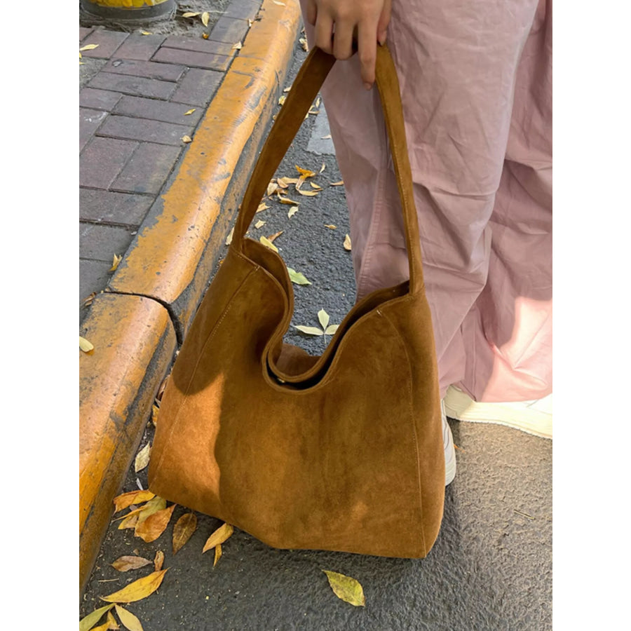 Large Suede Leather Tote Bag Brown / ONESIZE Apparel and Accessories