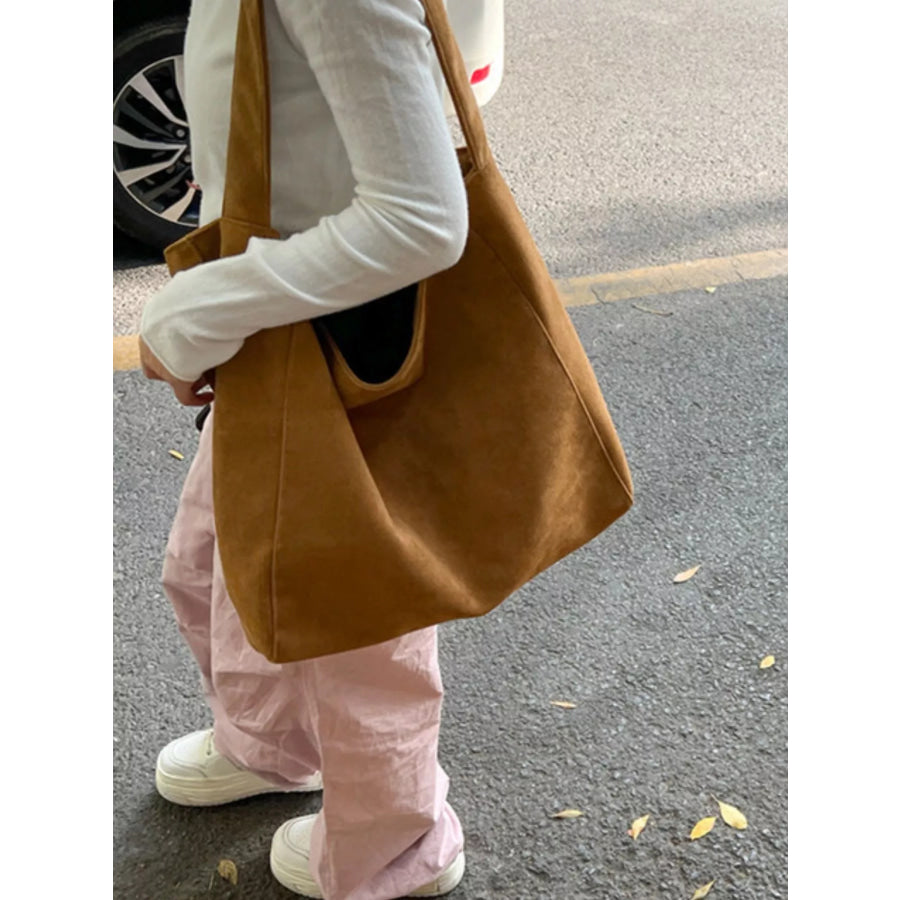Large Suede Leather Tote Bag Brown / ONESIZE Apparel and Accessories