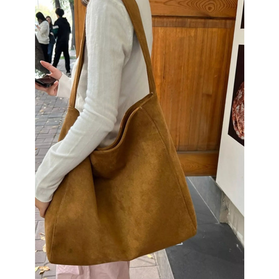 Large Suede Leather Tote Bag Brown / ONESIZE Apparel and Accessories
