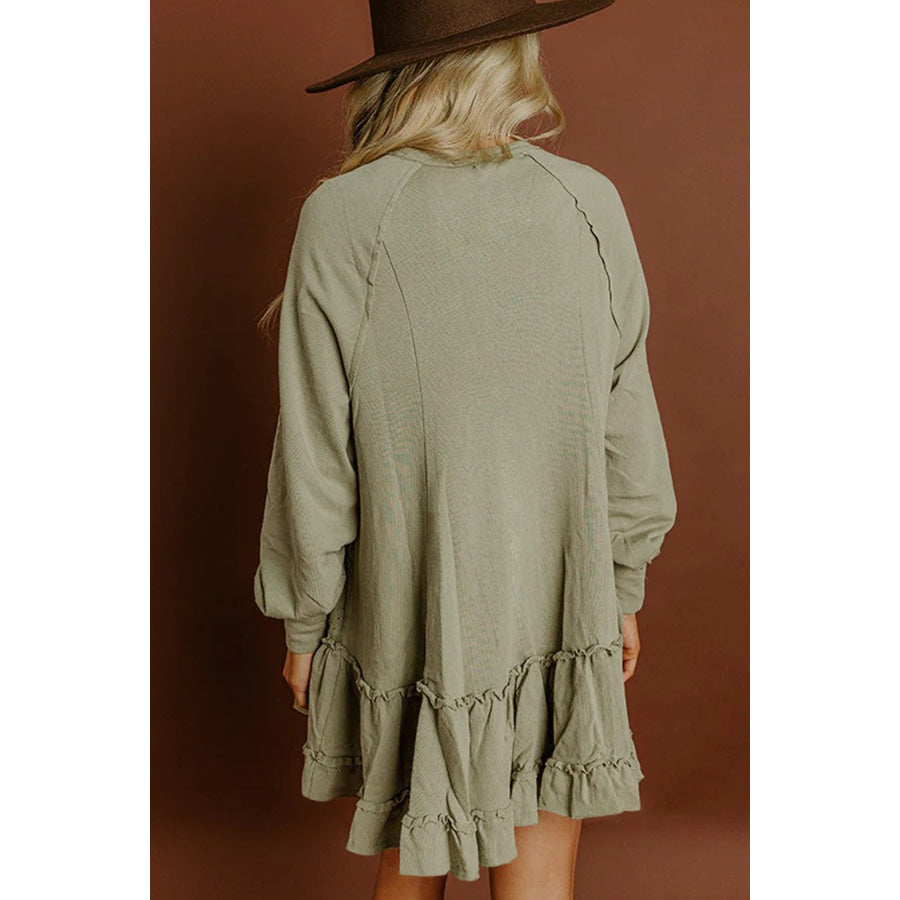 Laurel Green Jacquard Frilled Ruffled Long Sleeve Mini Dress Dresses/Mini Dresses