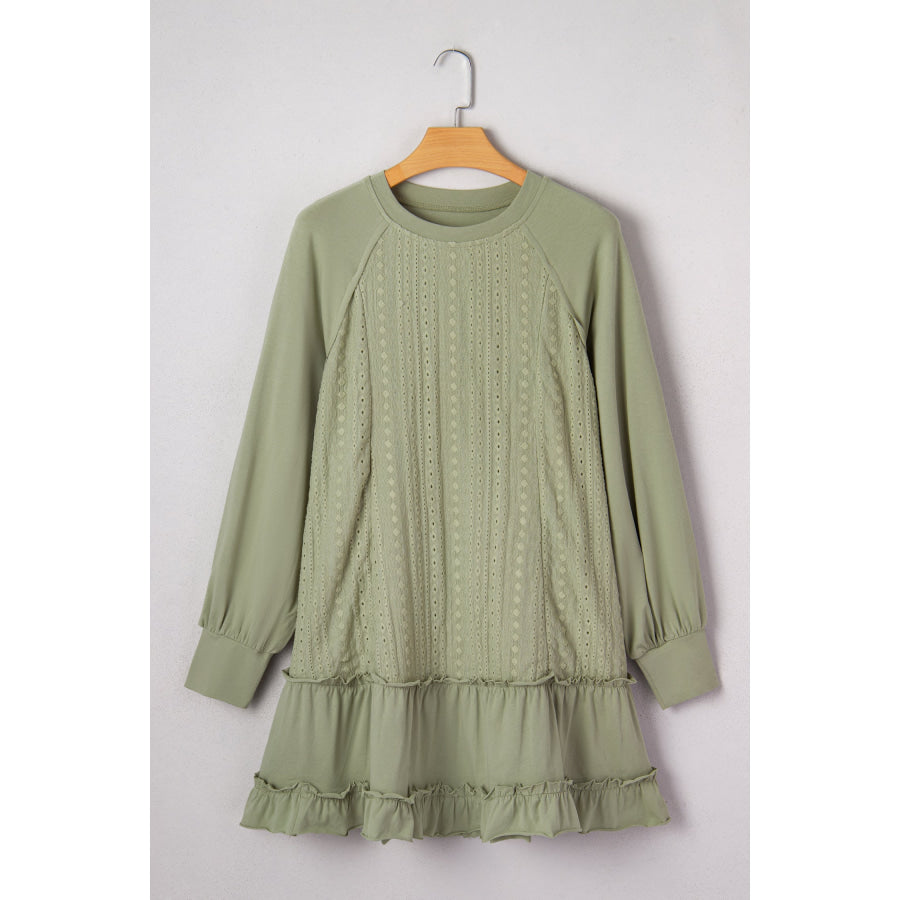Laurel Green Jacquard Frilled Ruffled Long Sleeve Mini Dress Dresses/Mini Dresses