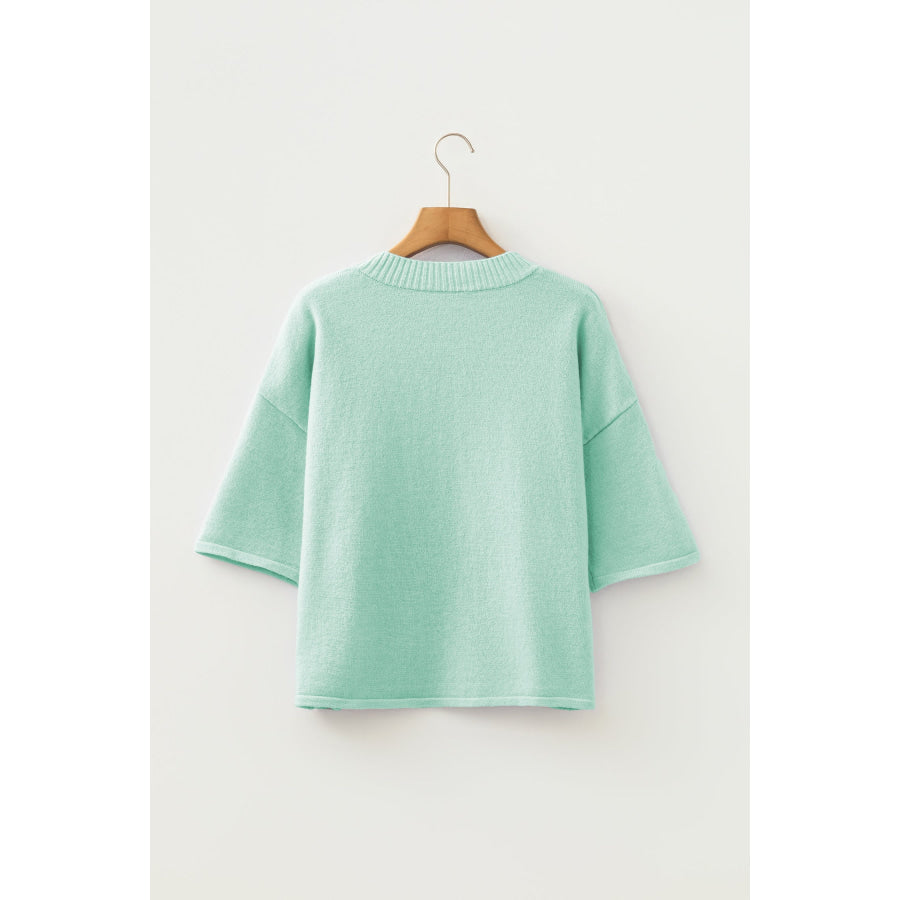 Lavendula 3/4 Sleeve Boxy Knit Button Down Sweater Cardigan Sweaters & Cardigans/Cardigans