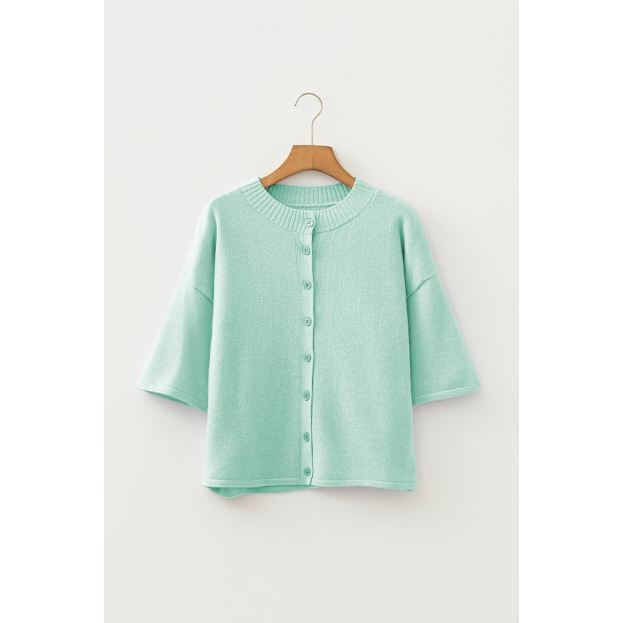 Lavendula 3/4 Sleeve Boxy Knit Button Down Sweater Cardigan Sweaters & Cardigans/Cardigans