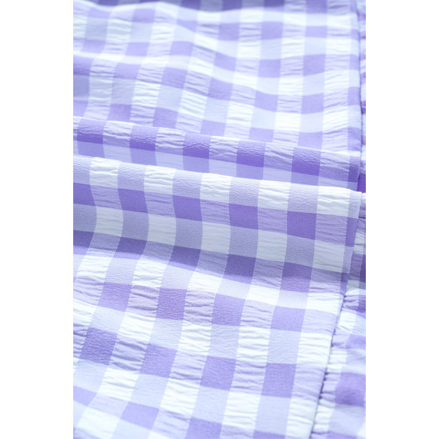 Lavendula Plaid Ruffle Wide Short Sleeve Babydoll Mini Dress Dresses/Mini Dresses
